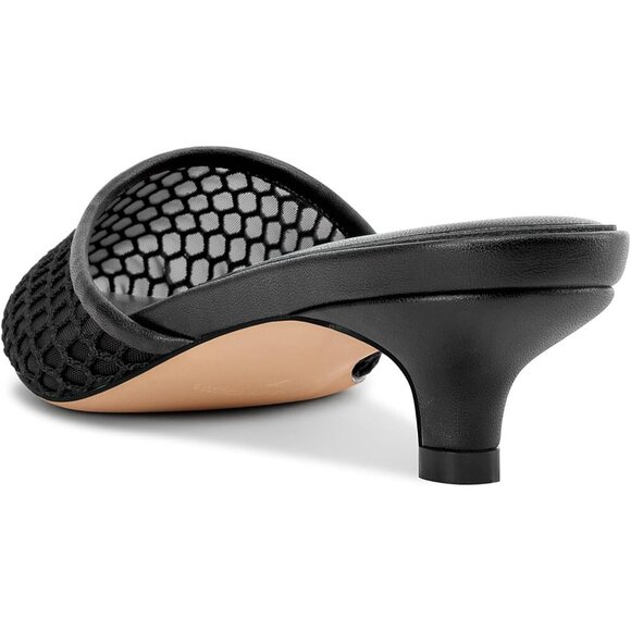 🆕Mesh Mules Women Black Rubber Pointed Toe Kitten Heels Slip-on Backless Pumps - Picture 5 of 7